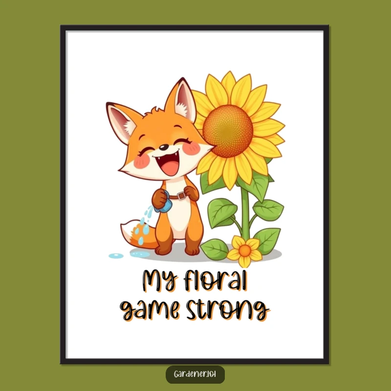 Funny Fox Watering Sunflower Poster: Vibrant Art for a Hilarious, Joyful Space!