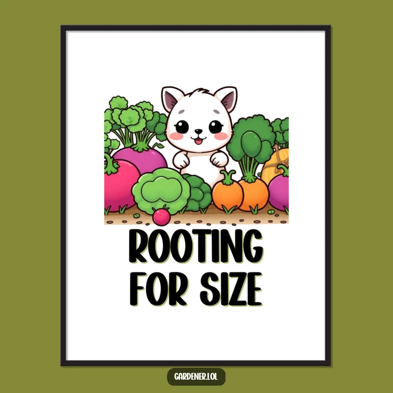Funny Garden Art Poster - Happy Animal, Giant Veggies, Quirky Funny Gift Decor