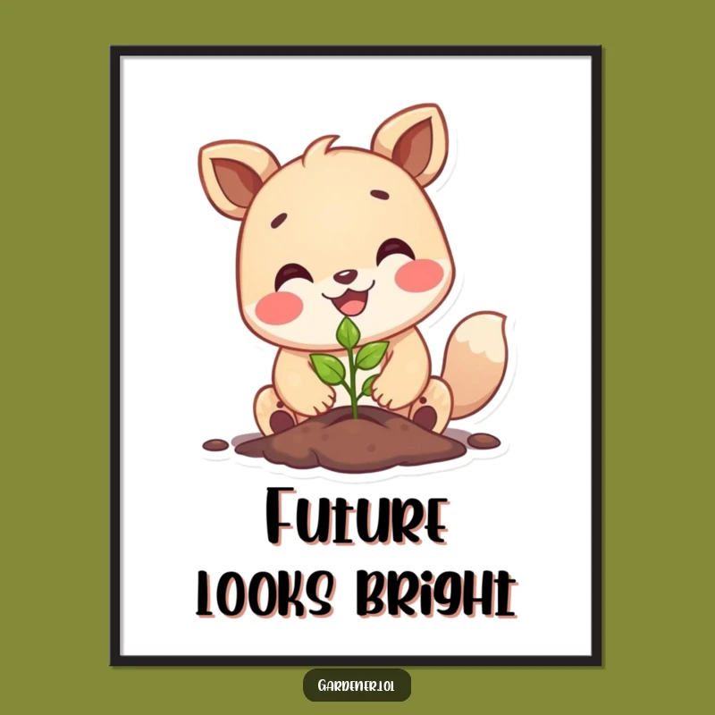 Funny Happy Animal Planting Poster, Whimsical Garden Wall Art