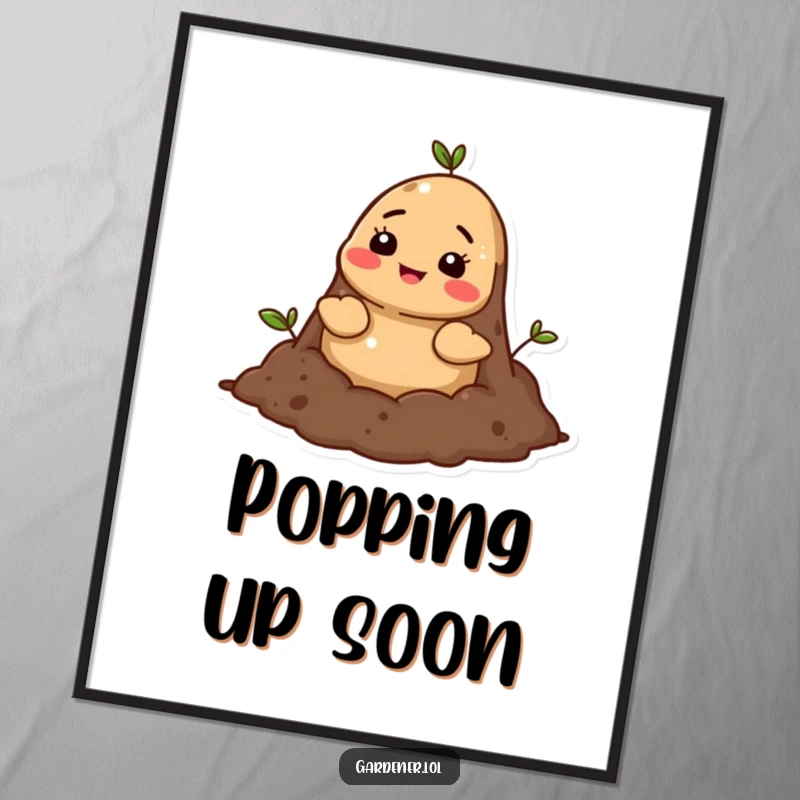 Funny mole soil poster, a cheerful cartoon mole character peeking its head out of rich soil, creating a warm and humorous scene.