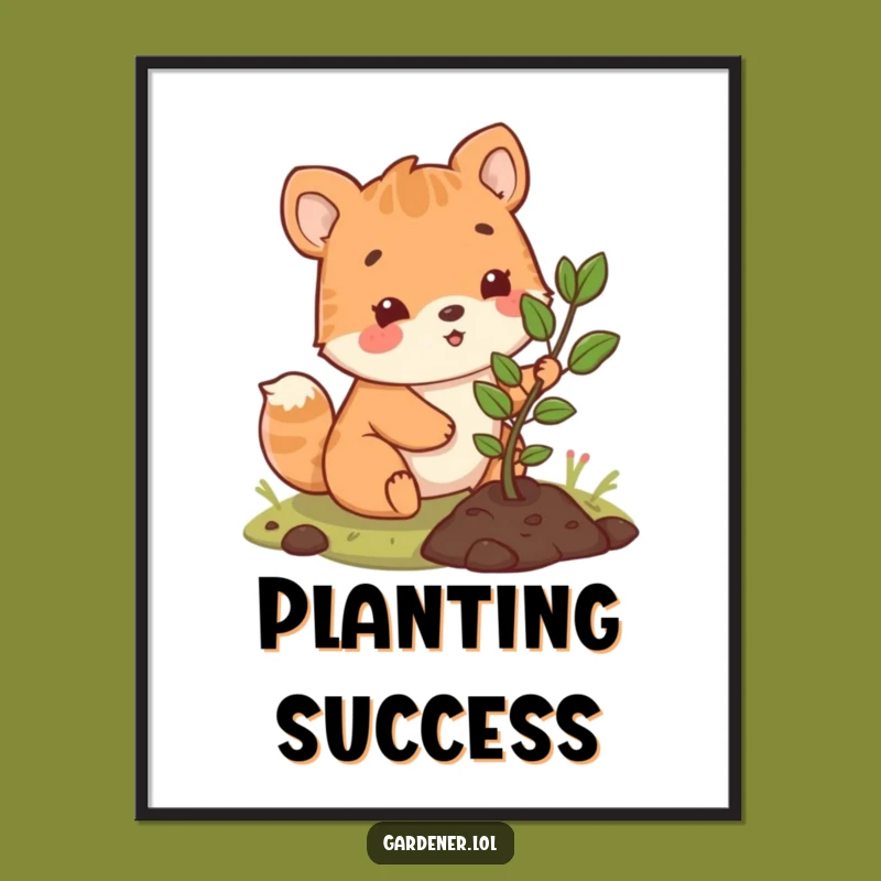 Funny Planting Sapling Poster: Cute Animal's Joyful Growth Art, A Whimsical Funny Gift for Walls