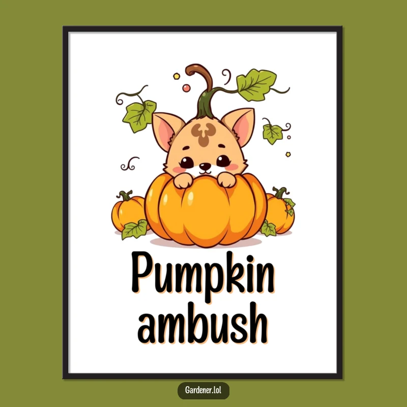 Funny Pumpkin Hideout Poster: Wall Art of a Sneaky Animal, A Unique Funny Gift!
