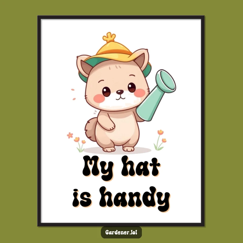 Funny Watering Can Hat Animal Poster: Cute Wall Art Gift