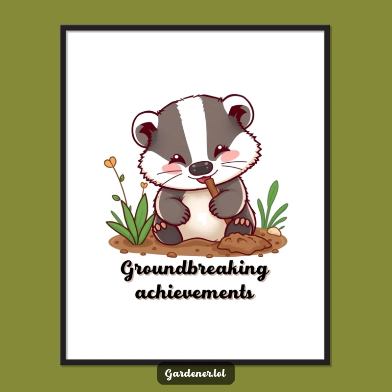 Funny Badger Gardener Poster: Digging Badger Art, Wall Decor Gift