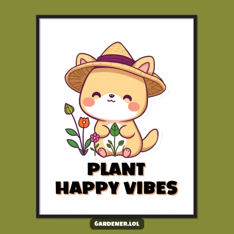 Funny Garden Hat Animal Poster: Bring Cheerful Plant Delight to Your Walls
