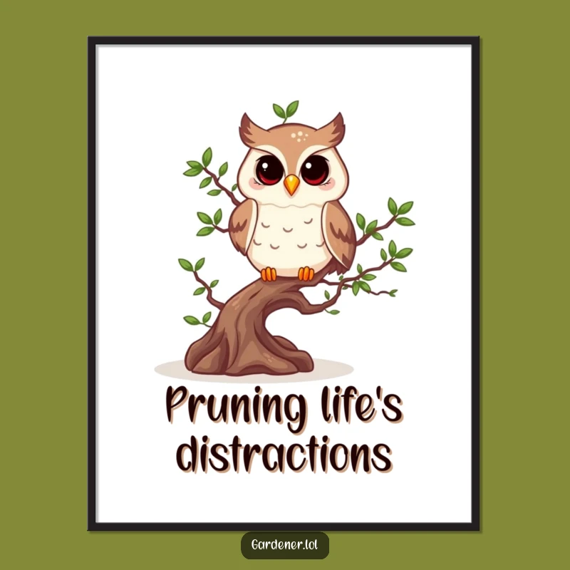 Funny Owl Bonsai Poster, Zen Garden Wall Art Print