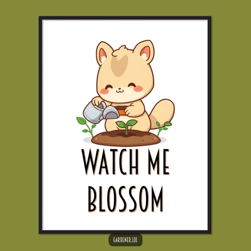 Funny Gardener Animal Poster: Cute Sprout Watering Art, Wall Decor Gift