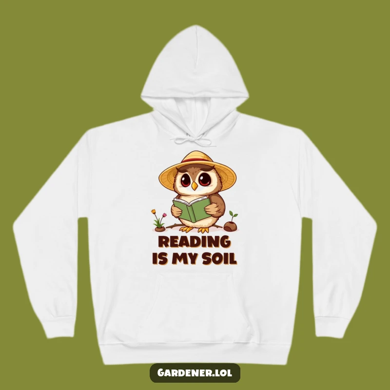 Cozy Funny Kawaii Owl Gardener Hoodie, Wise Reading Theme, Warm & Clever Gift