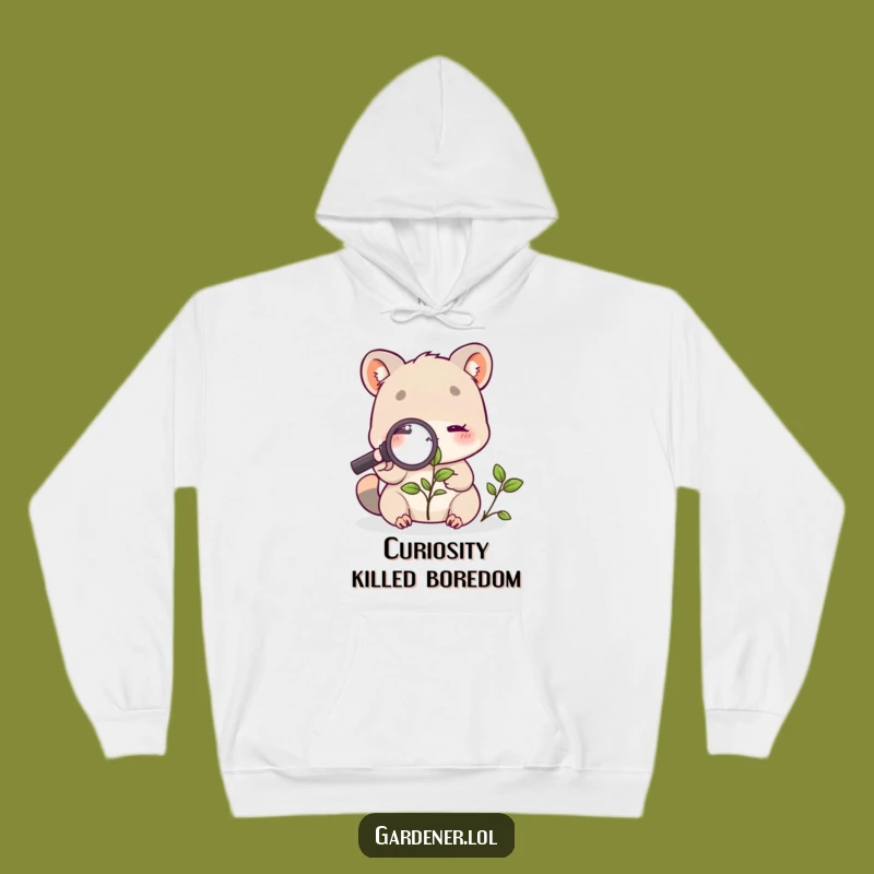 Cozy Funny Plant Explorer Hoodie: Cute Animal Magnifying Glass Comfort Gift