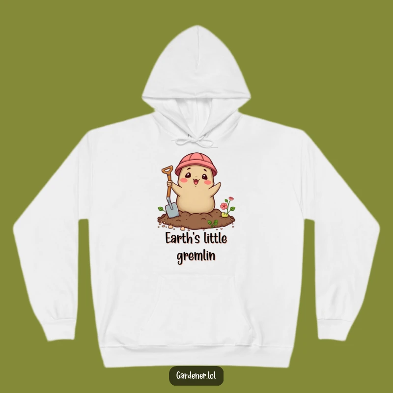 Cozy Funny Kawaii Mole Gardener Hoodie, Delighted Soil Dweller, Warm Gift Idea