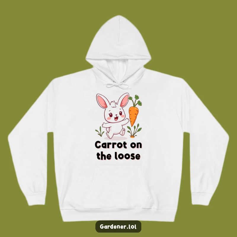 Funny Bunny Gardener Hoodie: Carrot Escape Surprise - Cozy and Humorous