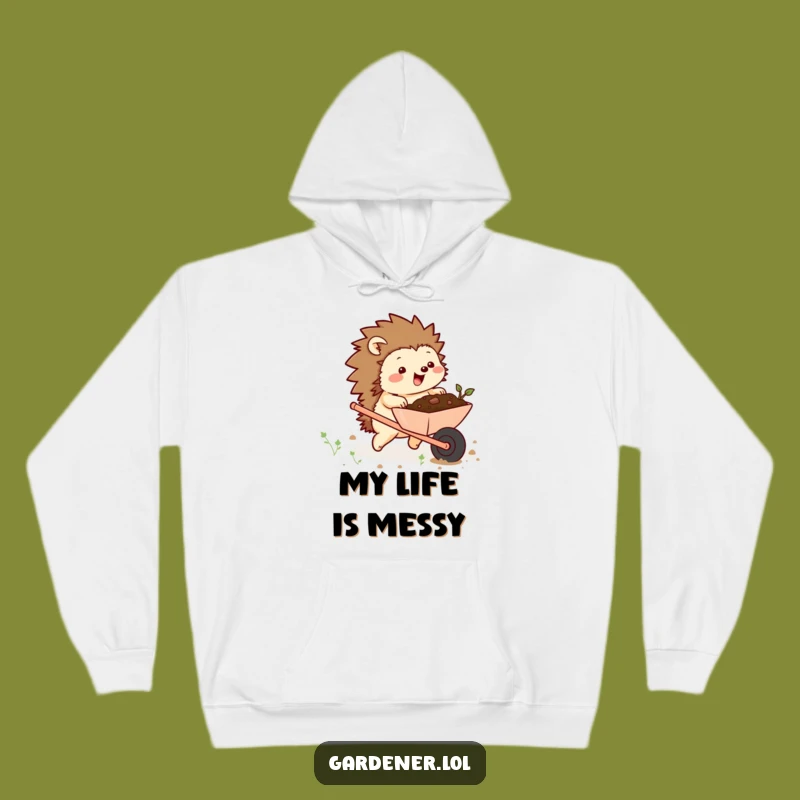 Funny Chubby Hedgehog Wheelbarrow Hoodie - Cozy & Hilarious Garden Sweatshirt