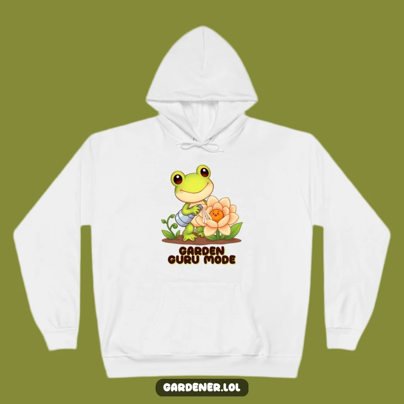 Funny Kawaii Frog Hoodie: Gardener Watering Flower - Cozy and Humorous Gift