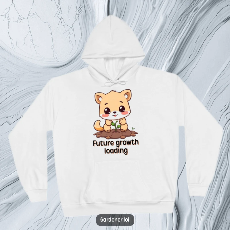 Funny hoodie featuring a determined animal character in the act of planting a tiny seed, symbolizing effort and hope.