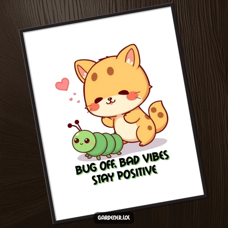 Funny Free Printable Wall Art: Cute animal playfully shooing away a cartoon caterpillar, adding charm to decor.