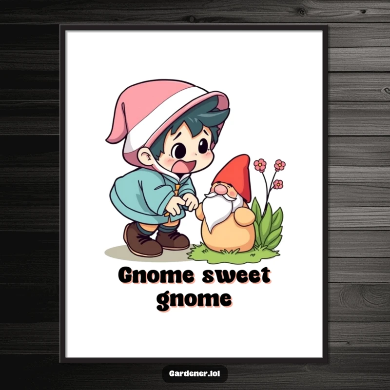 Funny Free Printable Wall Art: A startled character comically trips over a garden gnome, creating humorous wall decor.