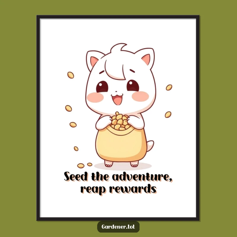 Free Printable Wall Art: Funny Gardener Character Spreading Seeds, Quirky DIY Downloadable Art