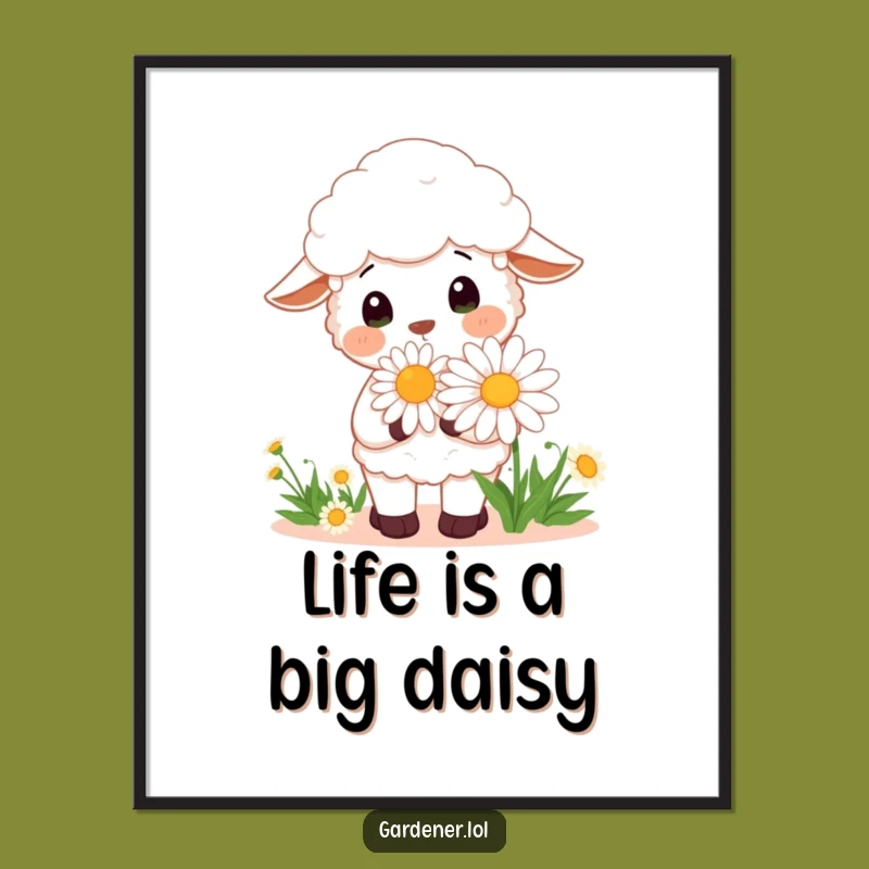 Funny Free Printable Wall Art: Cheerful Sheep Gardener Daisy, Downloadable Art