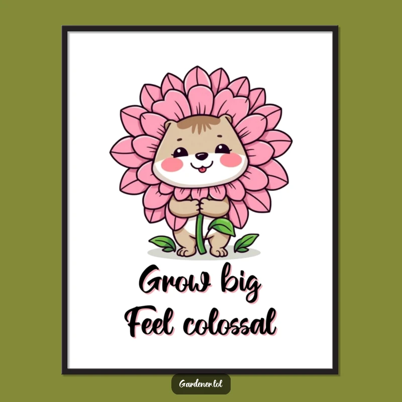 Funny Free Printable Wall Art: Gardener with Giant Flower - Downloadable Decor
