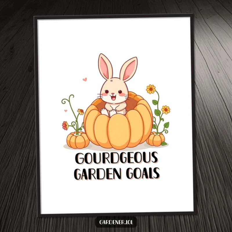 Funny Free Printable Wall Art: A comical rabbit joyfully dives headfirst into a huge, ripe pumpkin.