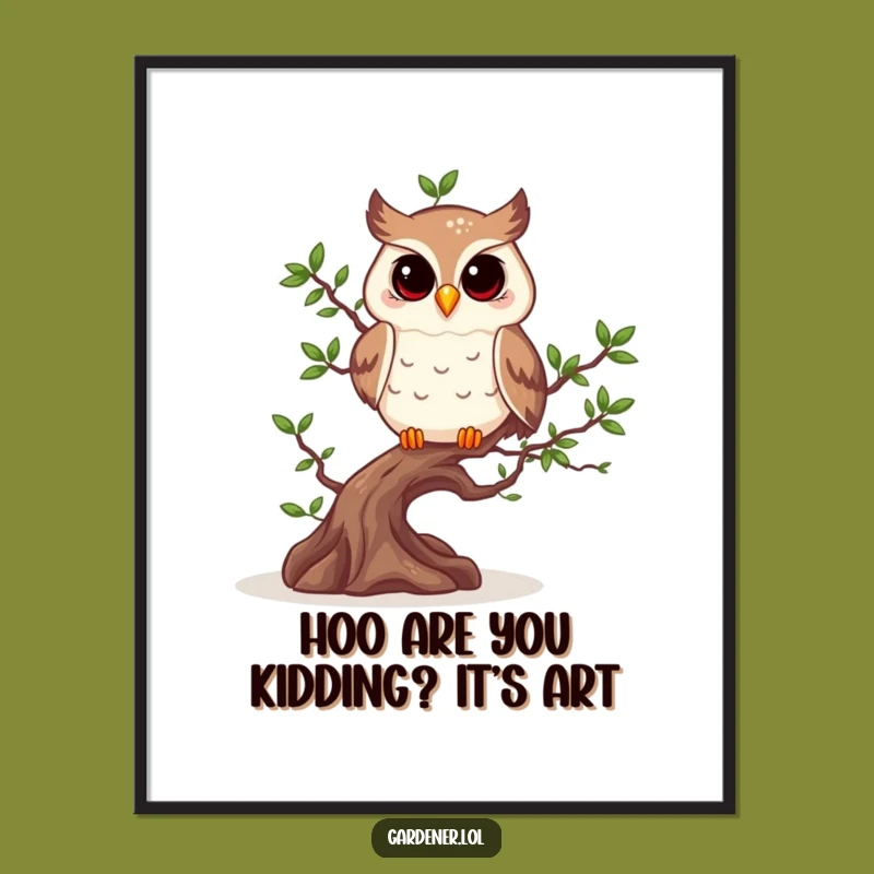 Free Printable Wall Art: Funny Owl Pruning Bonsai, Zen Humorous Downloadable Art