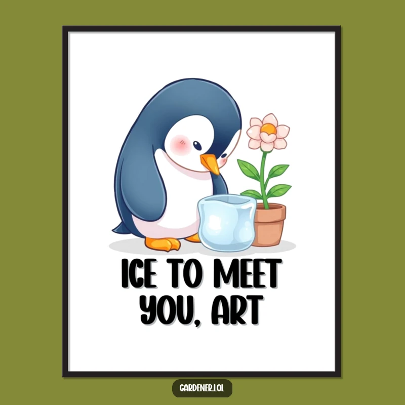 Free Printable Wall Art: Penguin & Ice Flower, Whimsical Downloadable Art Decor