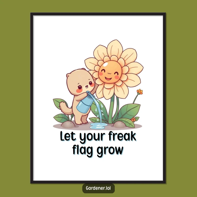 Free Printable Wall Art: Cute Animal Watering Flower Funny Downloadable Art