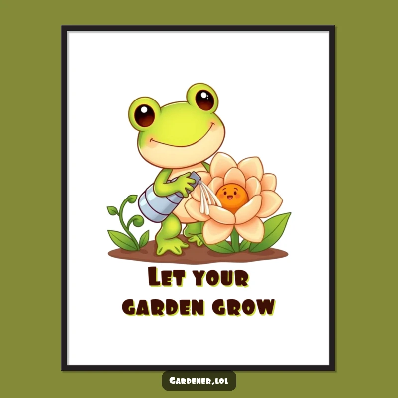 Funny Free Printable Wall Art: Kawaii Frog Gardener & Giant Flower - Cute Decor!