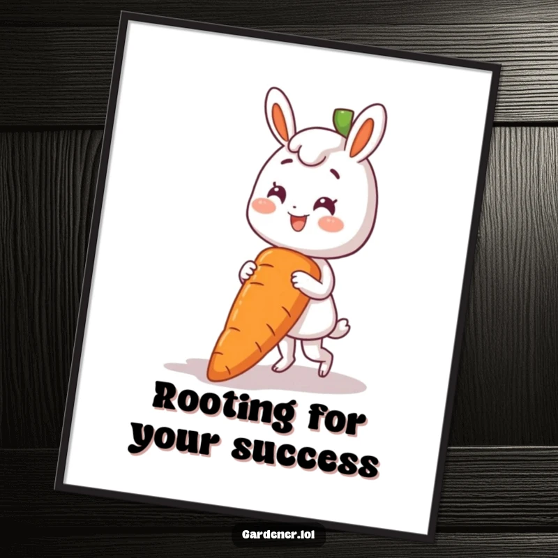 Funny Free Printable Wall Art: Smiling character pulls an oversized carrot from the earth, bringing rustic humor and charm to any room.