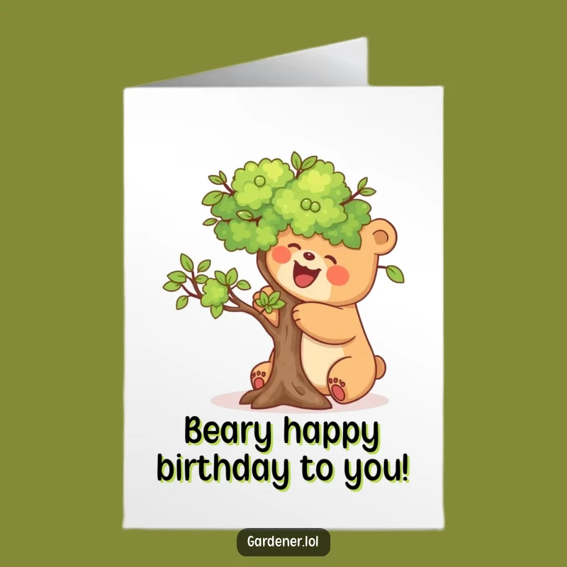 Free Printable Birthday Card: Joyful Bear, Tiny Tree, Downloadable Gift