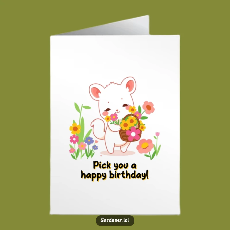 Festive Free Printable Birthday Card: Flower Collecting Animal for a Cheerful Downloadable Gift