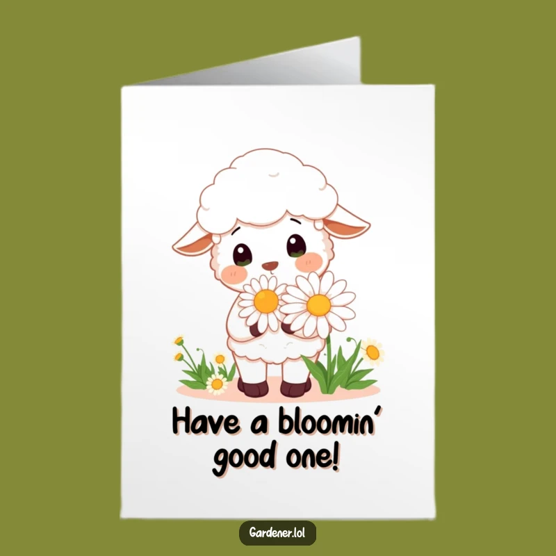 Free Printable Birthday Card: Cheerful Sheep Gardener Daisy, Funny Downloadable Gift