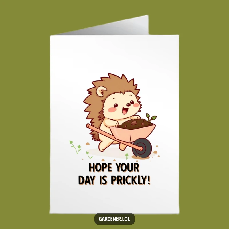Free Printable Birthday Card: Funny Hedgehog Wheelbarrow DIY Downloadable Humor Gift
