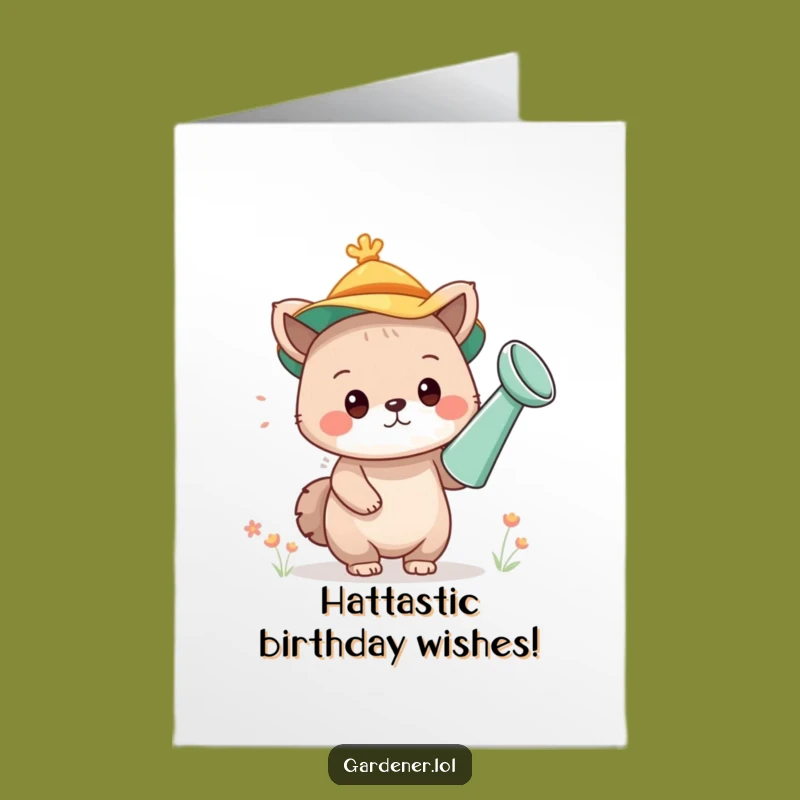 Funny Free Printable Birthday Card: Animal Wears Watering Can Hat - DIY Downloadable Gift