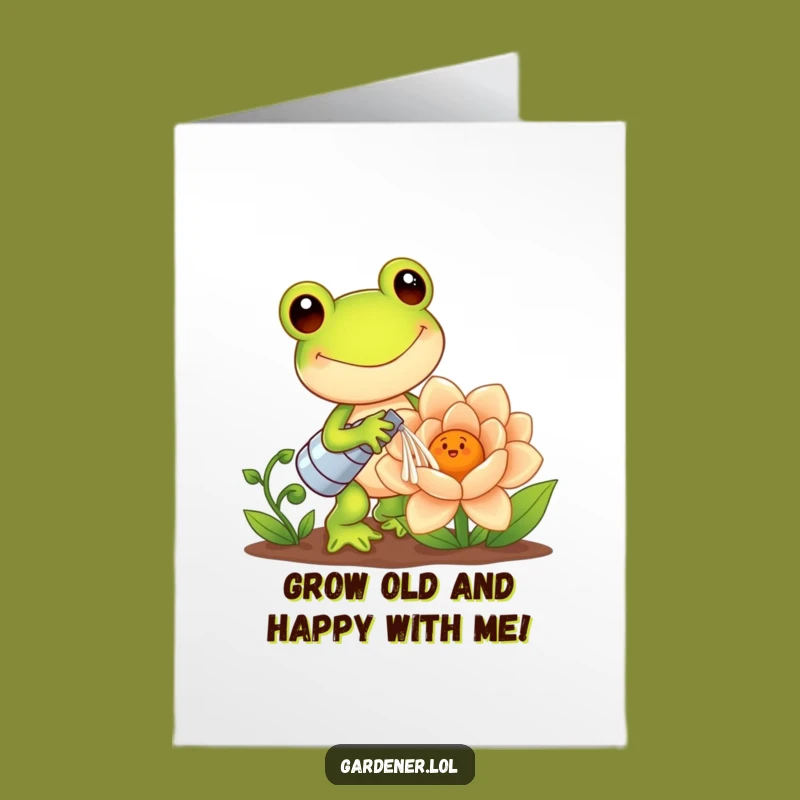 Free Printable Birthday Card Kawaii Frog Gardener - Cute & Funny Downloadable Gift!