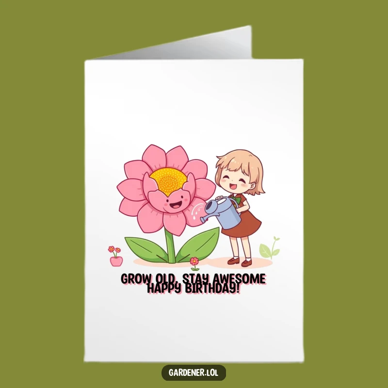Funny Free Printable Birthday Card: Smiling Flower & Character DIY Downloadable Gift