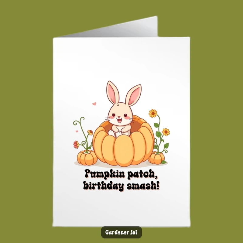 Free Printable Birthday Card: Funny Rabbit Pumpkin Jump! Downloadable Joyful Gift.