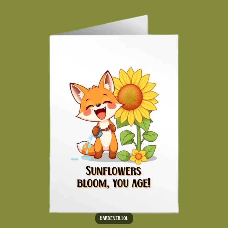 Free Printable Birthday Card: Funny Fox & Sunflower, Exciting Downloadable Gift