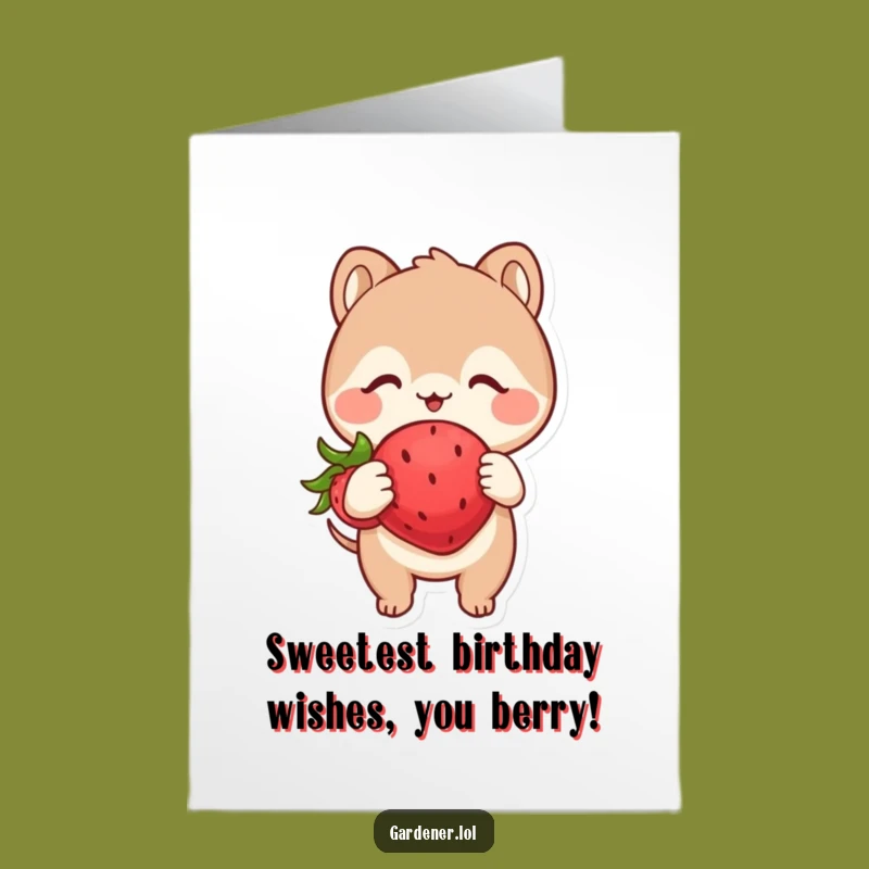 Sweet Free Printable Birthday Card: Strawberry Joy Animal for a Delightful Downloadable Gift