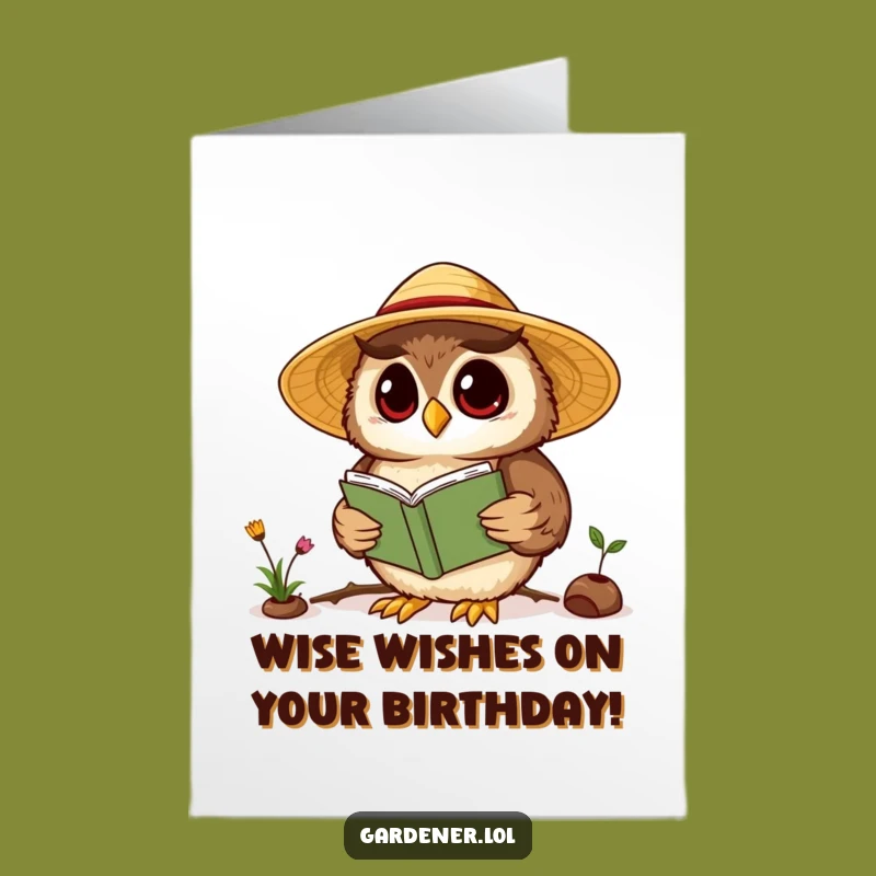 Free Printable Birthday Card: Wise Owl Gardener, Humorous Downloadable Gift for Book Lovers!