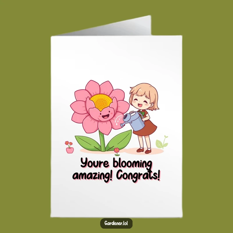 Free Printable Congrats Card: Blooming Flower & Character, DIY Downloadable Gift
