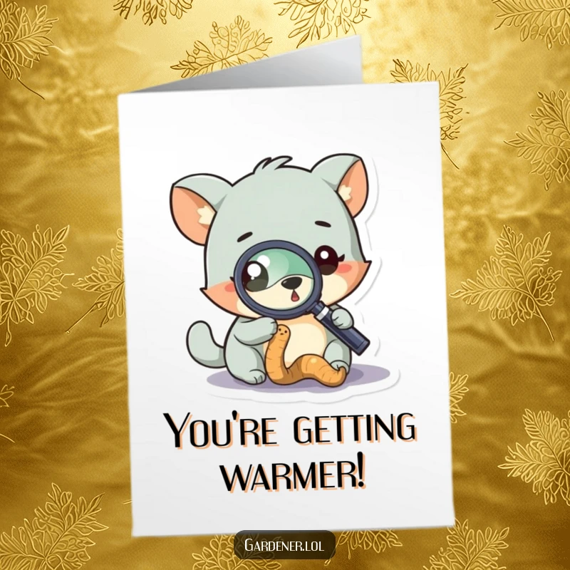 Funny Free Printable Congratulations Card: A curious animal scrutinizes a worm with a magnifying glass, celebrating achievements with a humorous DIY design.