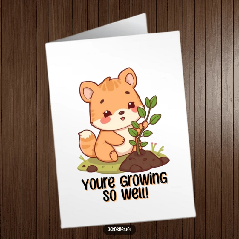 Funny Free Printable Congratulations Card: Cute animal happily planting a small sapling, celebrating new beginnings and growth.