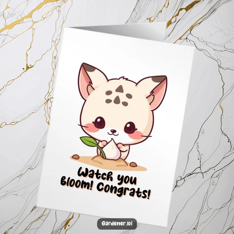 Funny Free Printable Congratulations Card: Cute animal peeking at a new sprouting seed, symbolizing fresh beginnings and joy.