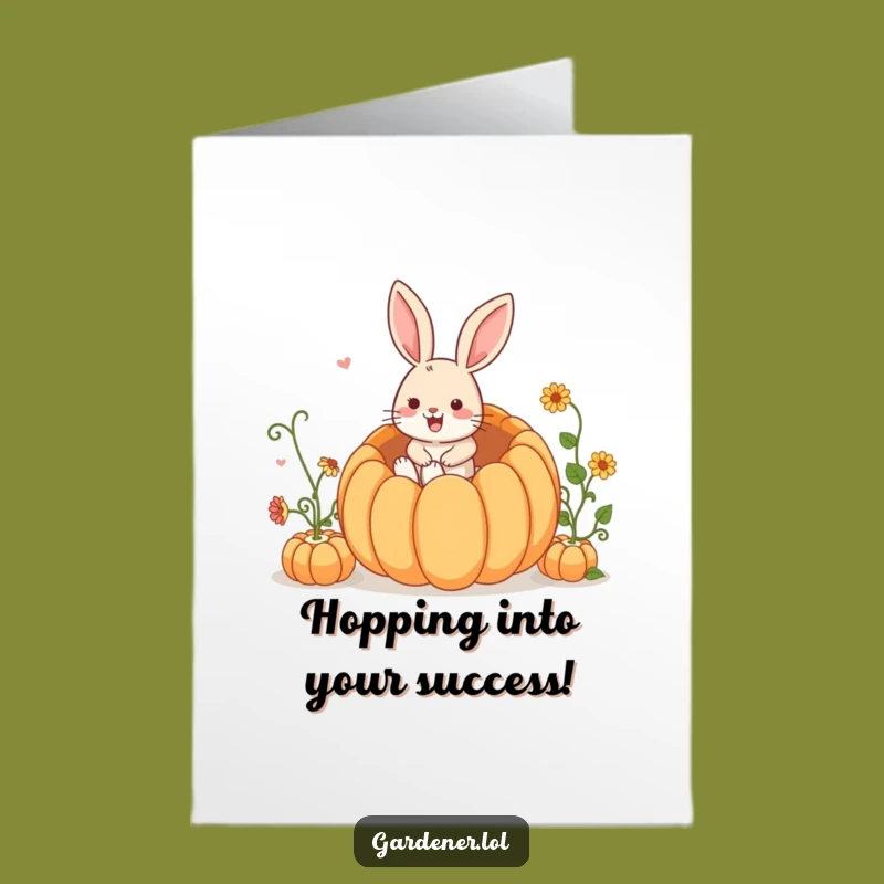 Free Printable Congrats Card: Joyful Rabbit Pumpkin Dive! Funny Downloadable Celebration.