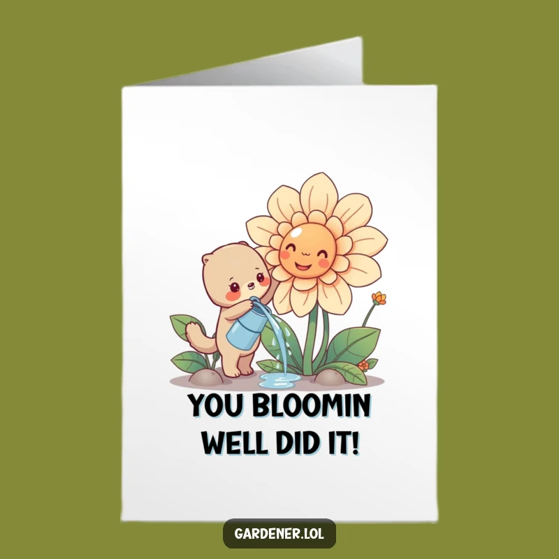 Free Printable Congrats Card: Cute Animal Watering Flower Funny Downloadable Gift
