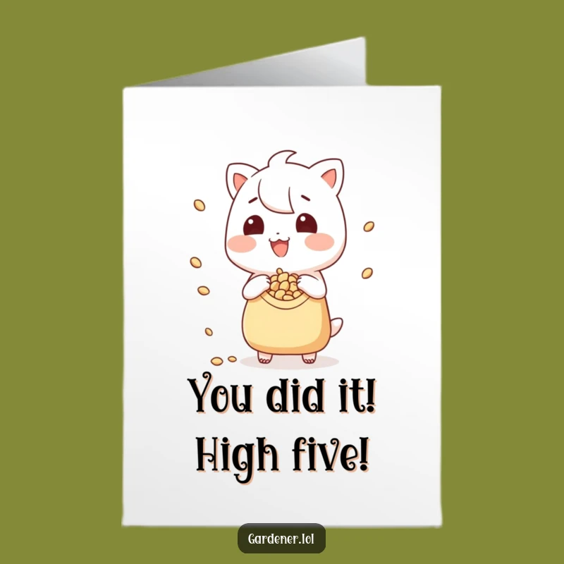 Free Printable Congrats Card: Amusing Gardener Character Celebrating Success, Downloadable Gift