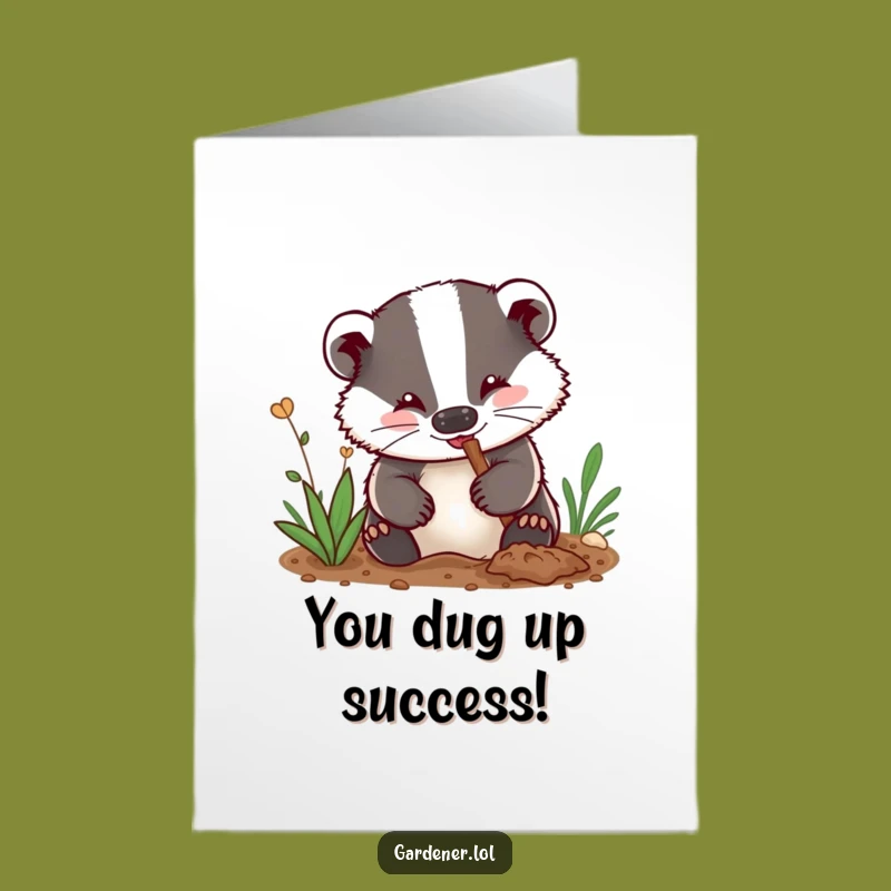 Free Printable Congratulations Card: Badger Gardener Digging - Downloadable & Print at Home