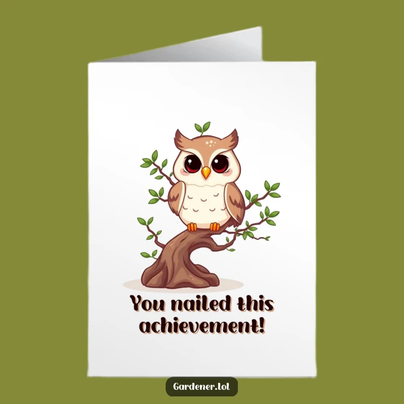 Free Printable Congrats Card: Wise Owl's Bonsai Pruning, Unique Downloadable Gift