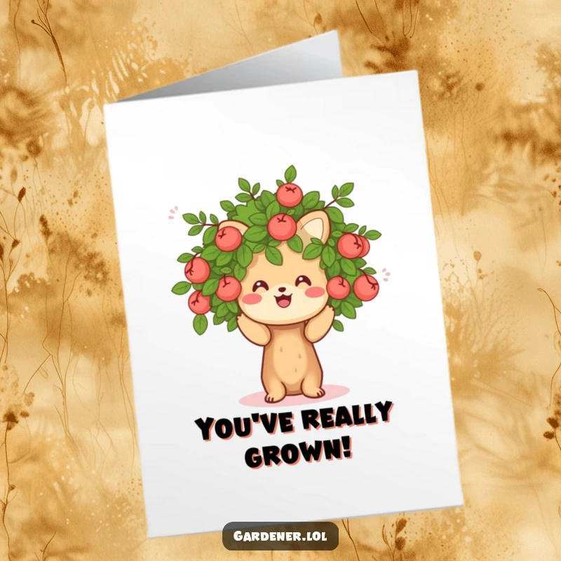Funny Free Printable Congratulations Card: A cheerful animal styles a bush, symbolizing growth and success with a DIY humorous touch.